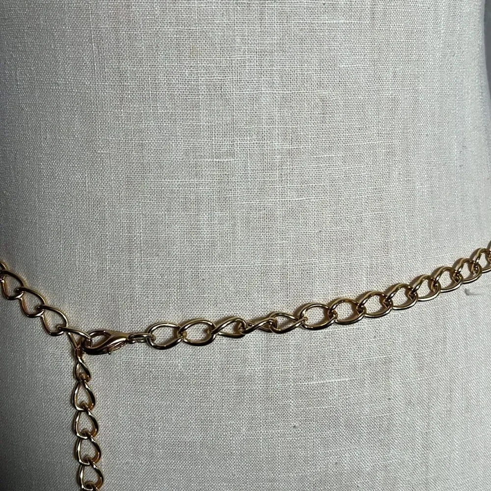 Single Strand Gold Body Chain adjustable with gold tassel charm